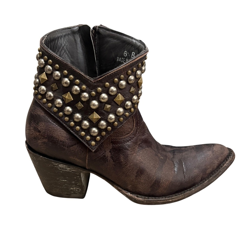 Old Gringo Womens 6.5 B Ankle Boots Brown Studded Leather Western Cowgirl Rocker